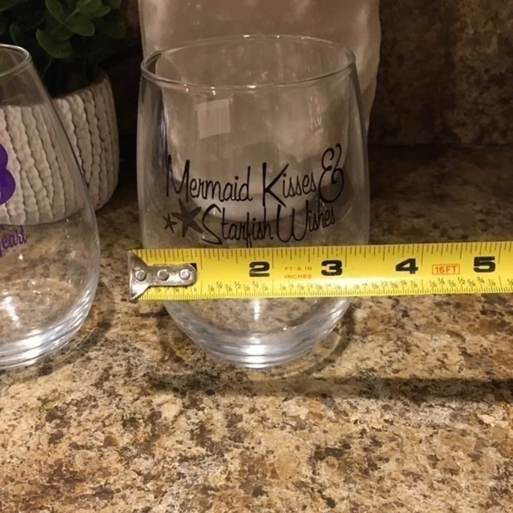 Mermaid Themed Stemless Wine Glasses NWT